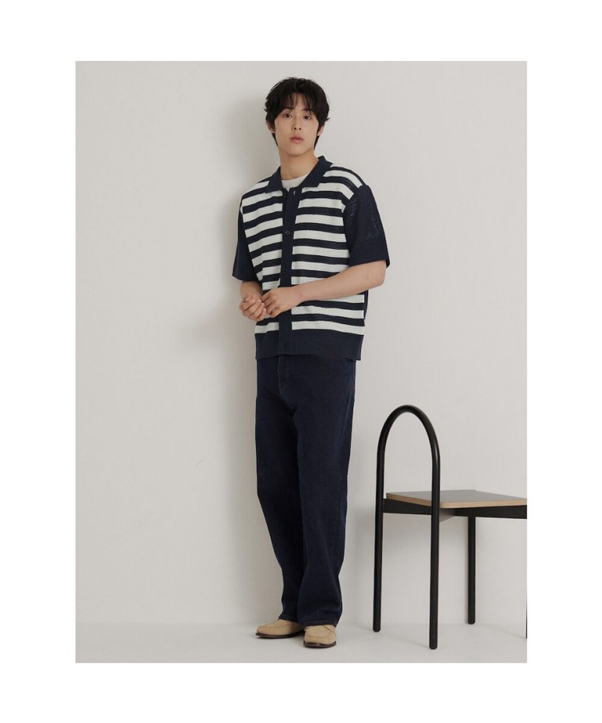 빈폴 멘(BEANPOLE MEN) 마린 크로셰 반소매 카디건  네이비
