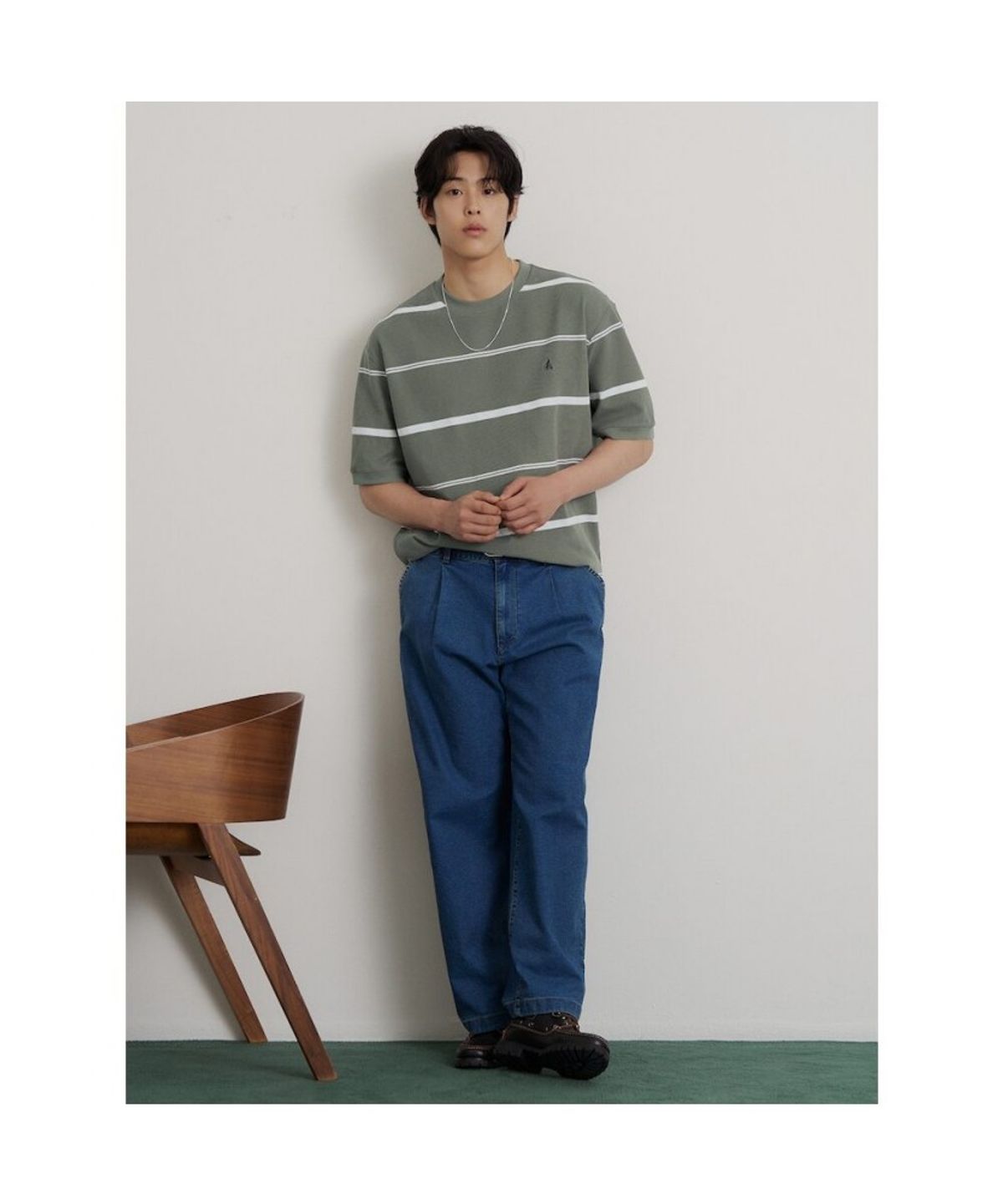 빈폴 멘(BEANPOLE MEN) 모던 선염 라운드넥 맨투맨 티셔츠  카키