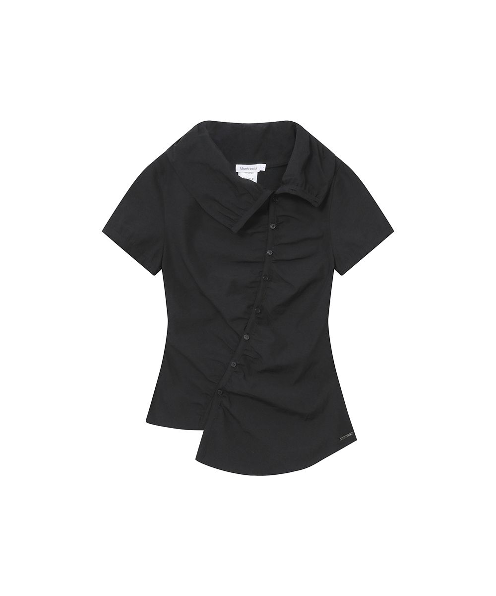 MUSINSA公式 | MISEKI SEOUL High neck shirring button shirt BLACK