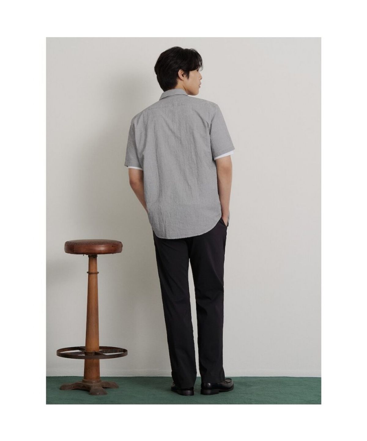 빈폴 멘(BEANPOLE MEN) 시어서커 마이크로 깅엄 반소매 셔츠  블랙