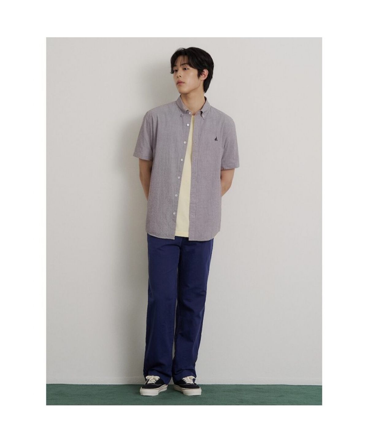 빈폴 멘(BEANPOLE MEN) 시어서커 마이크로 깅엄 반소매 셔츠  브라운