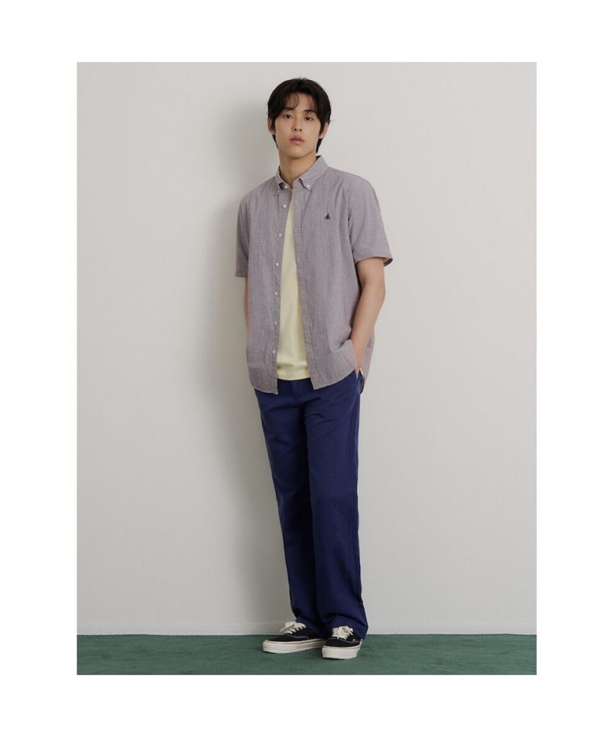 빈폴 멘(BEANPOLE MEN) 시어서커 마이크로 깅엄 반소매 셔츠  브라운