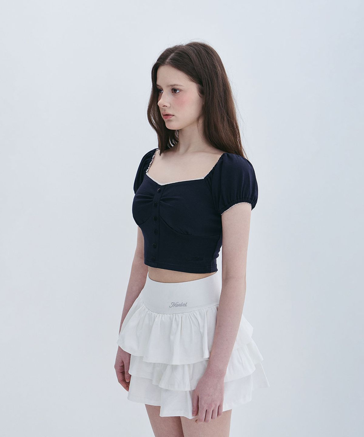 모아벨(MOABEL) COQUETTE PUFF TOP - NAVY