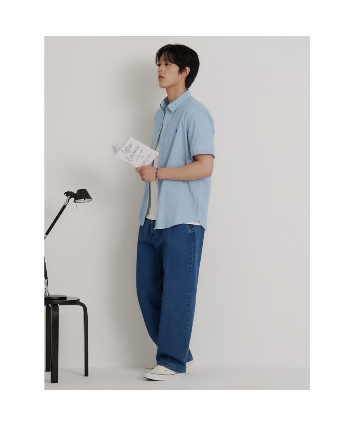 빈폴 멘(BEANPOLE MEN) 시어서커 마이크로 깅엄 반소매 셔츠  스카이 블루