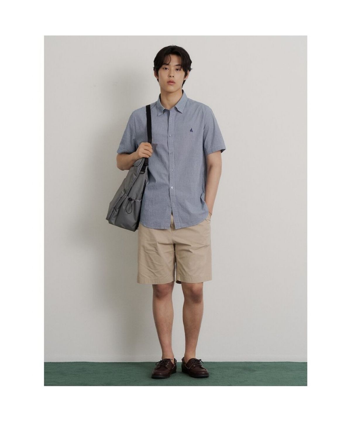 빈폴 멘(BEANPOLE MEN) 시어서커 마이크로 깅엄 반소매 셔츠  네이비