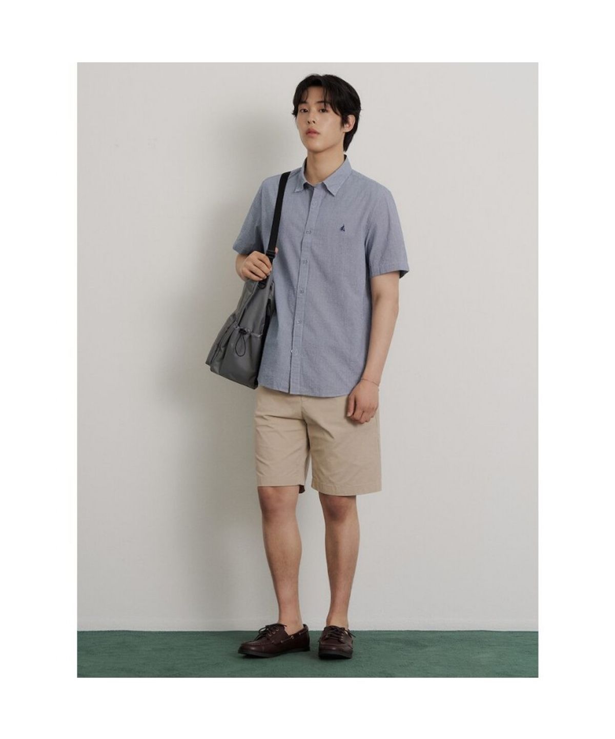 빈폴 멘(BEANPOLE MEN) 시어서커 마이크로 깅엄 반소매 셔츠  네이비