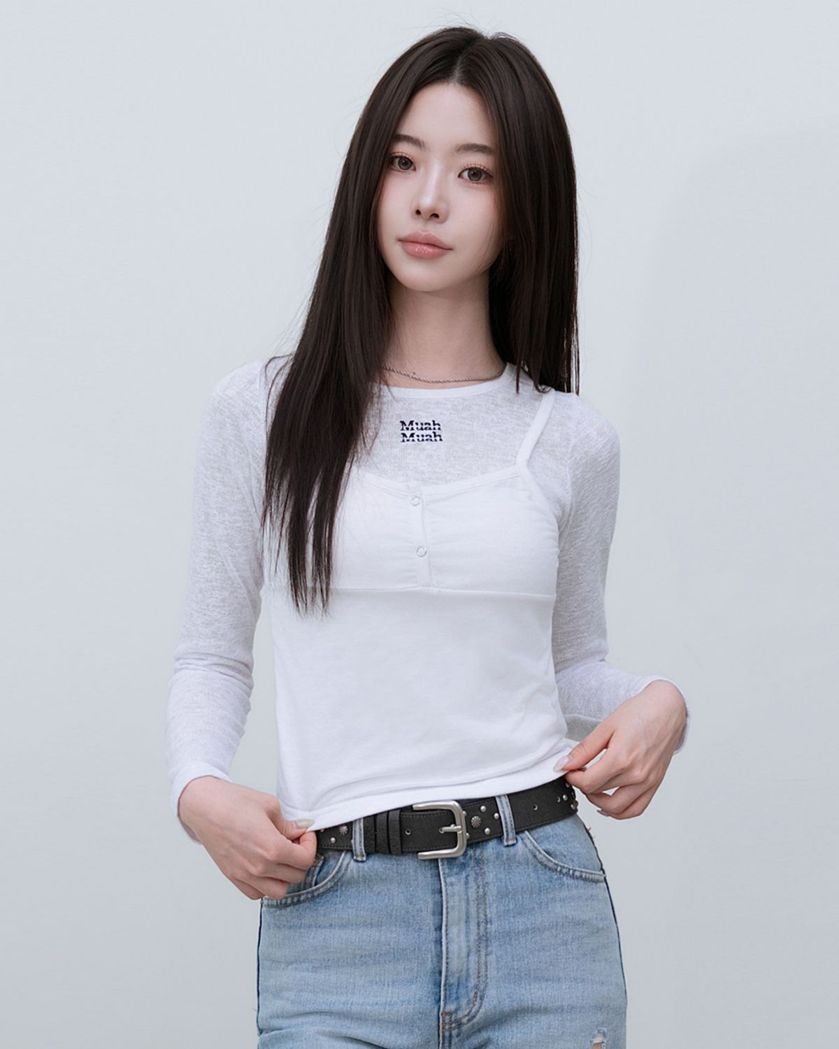 무아무아(MUAHMUAH) 시스루 레이어드 니트 긴팔티 [2color]
