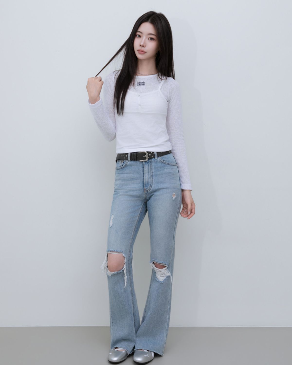 무아무아(MUAHMUAH) 시스루 레이어드 니트 긴팔티 [2color]