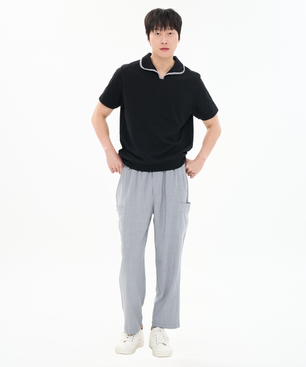 커스텀어스(CUSTOMUS) 남성 여름 루즈핏 밴딩 팬츠 폴리스판 링클프리 바지 CXS26MWPT313 GRY