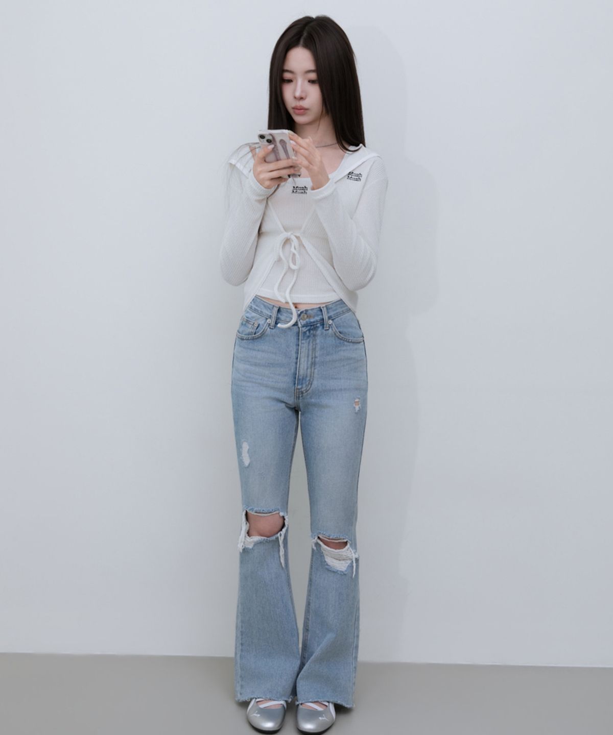 무아무아(MUAHMUAH) 레이스 배색 스트링 니트 가디건 [4color]