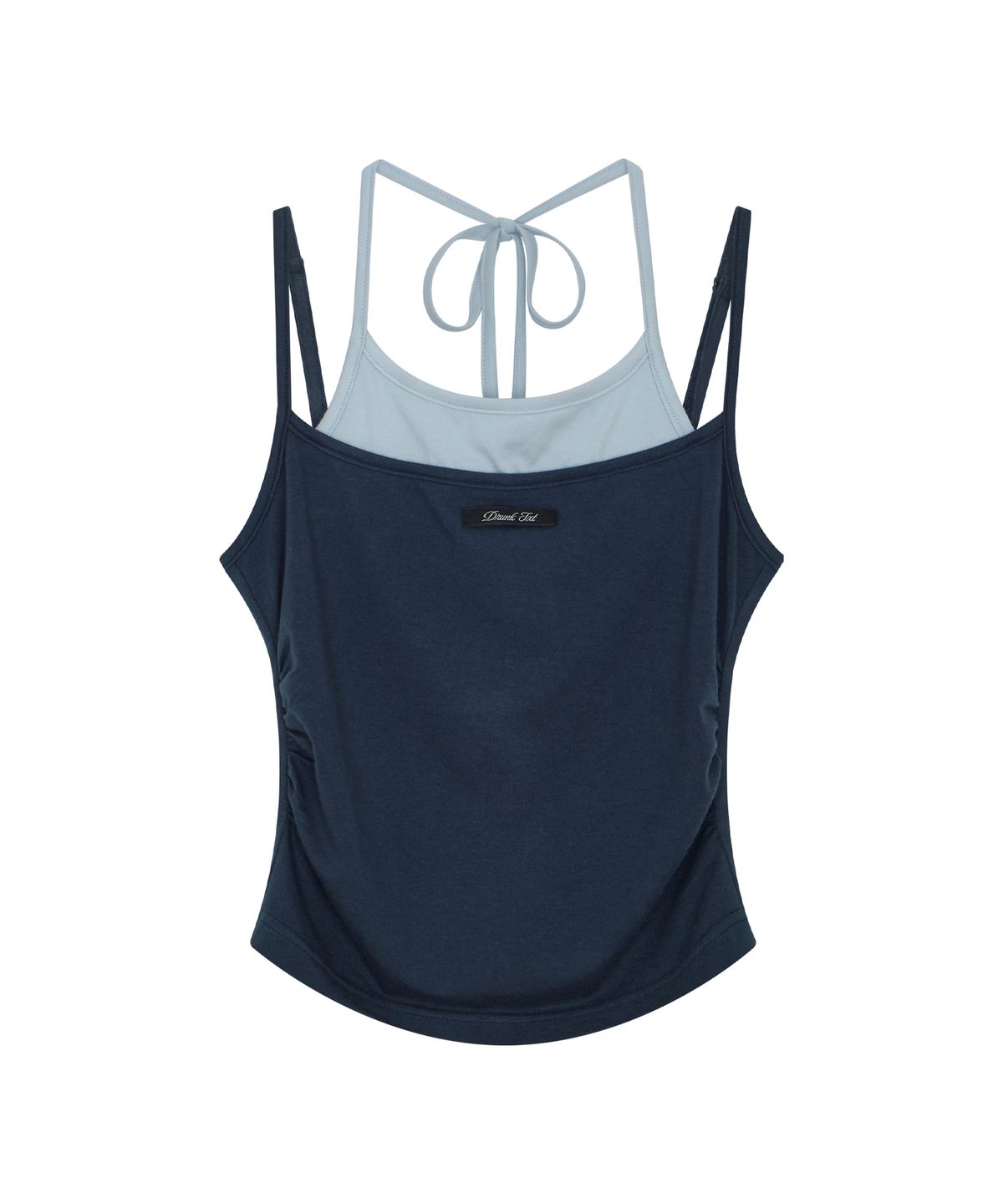 드렁크텍스트(DRUNKTXT) [Woman] Halterneck Layered Tank Top Sky Blue & Navy