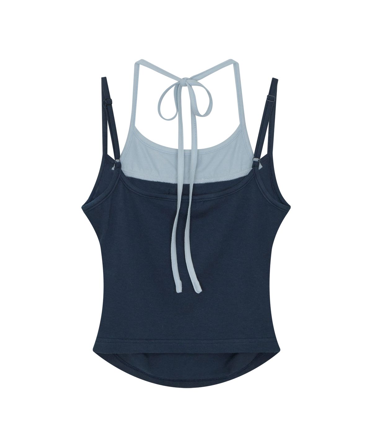 드렁크텍스트(DRUNKTXT) [Woman] Halterneck Layered Tank Top Sky Blue & Navy