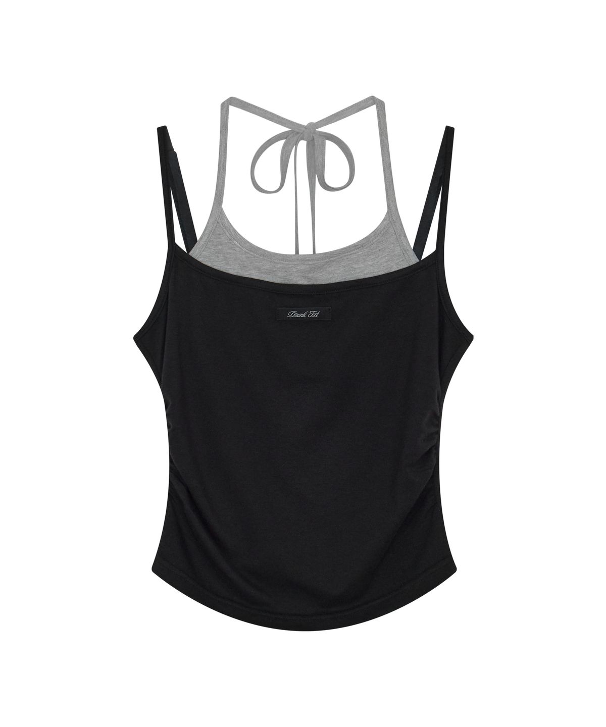 드렁크텍스트(DRUNKTXT) [Woman] Halterneck Layered Tank Top Gray & Black