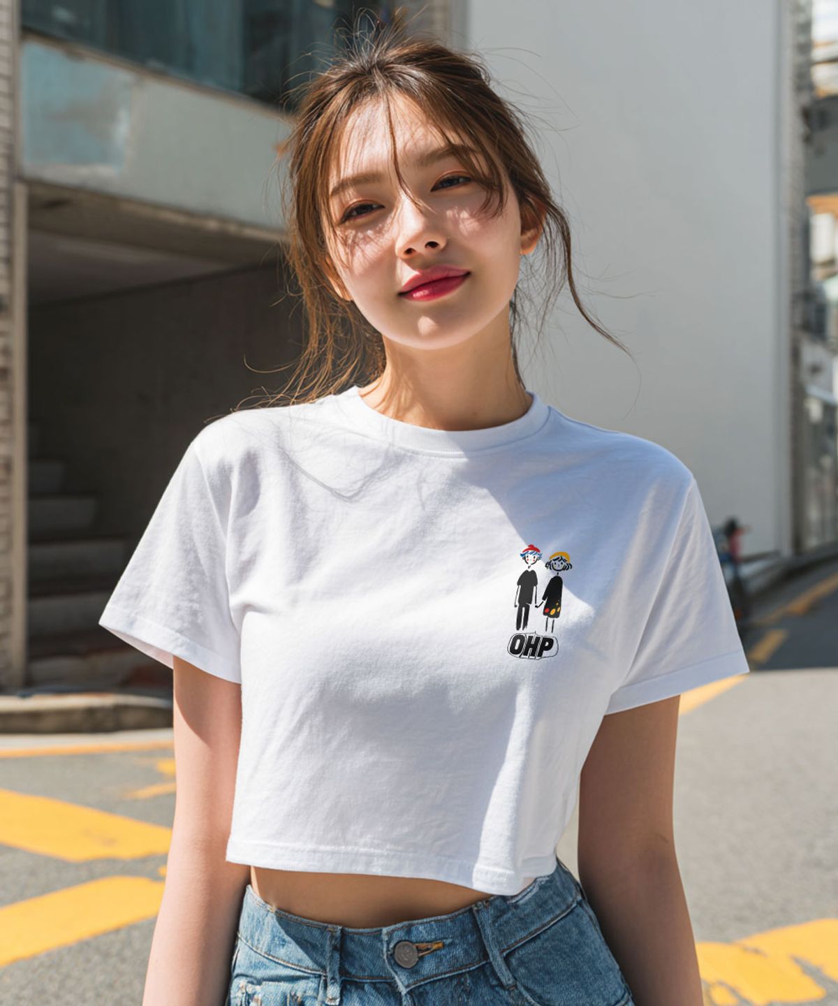 원헌드레드퍼센트 포 우먼(ONEHUNDREDPERCENT FOR WOMAN) OHPxVORIN 마음 우먼 크롭 반팔티P
