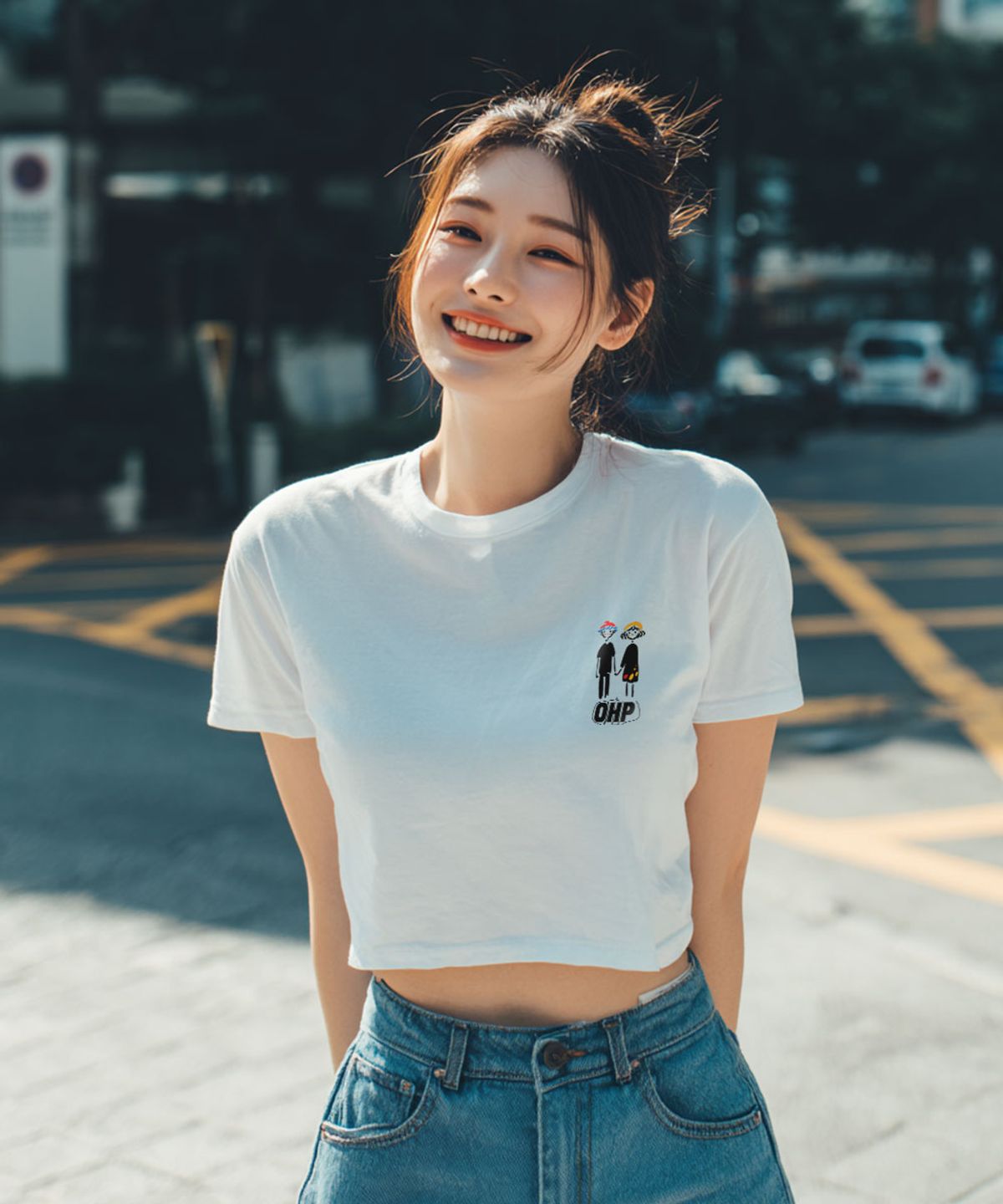 원헌드레드퍼센트 포 우먼(ONEHUNDREDPERCENT FOR WOMAN) OHPxVORIN 마음 우먼 크롭 반팔티P
