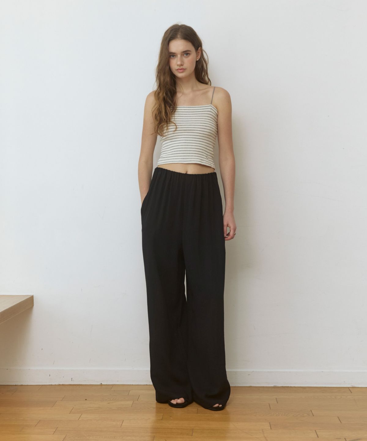 어다울(ADAUL) Linen hidden banding wide pants - black
