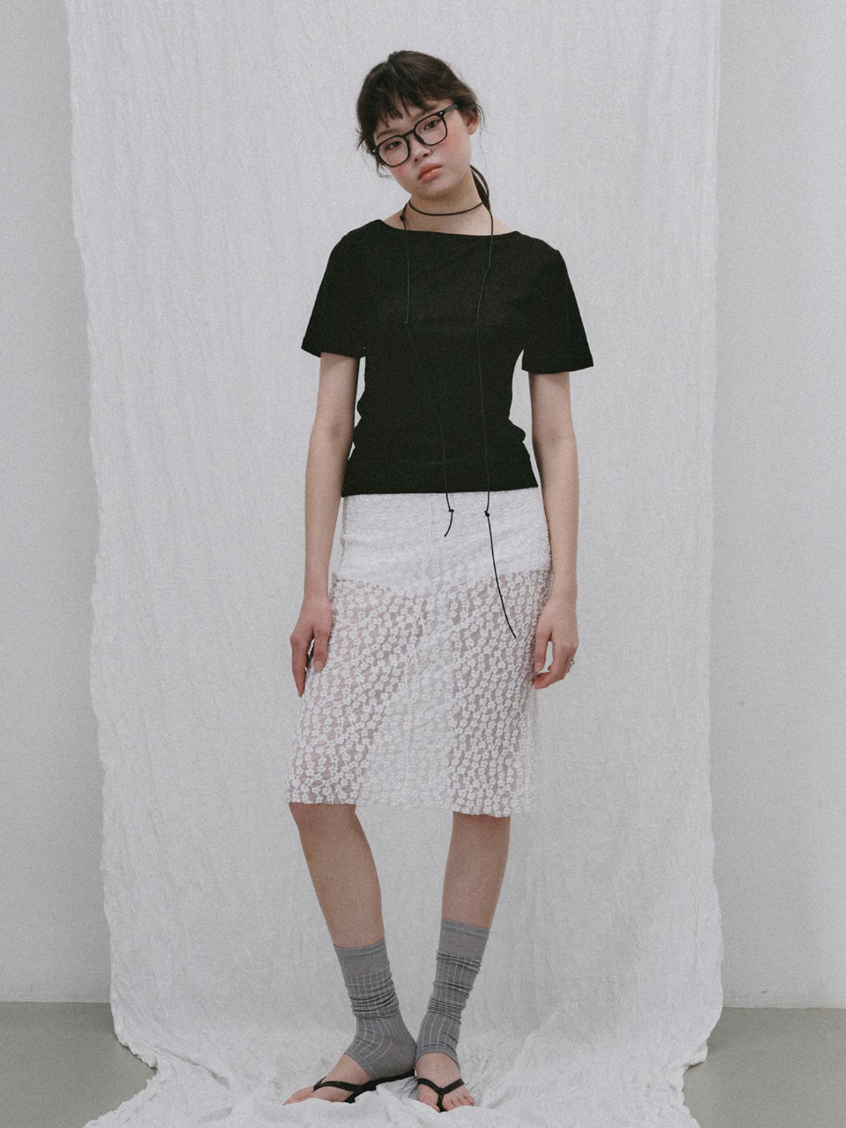 플라드주르(PLATDUJOUR) Lace skirt (Ivory)