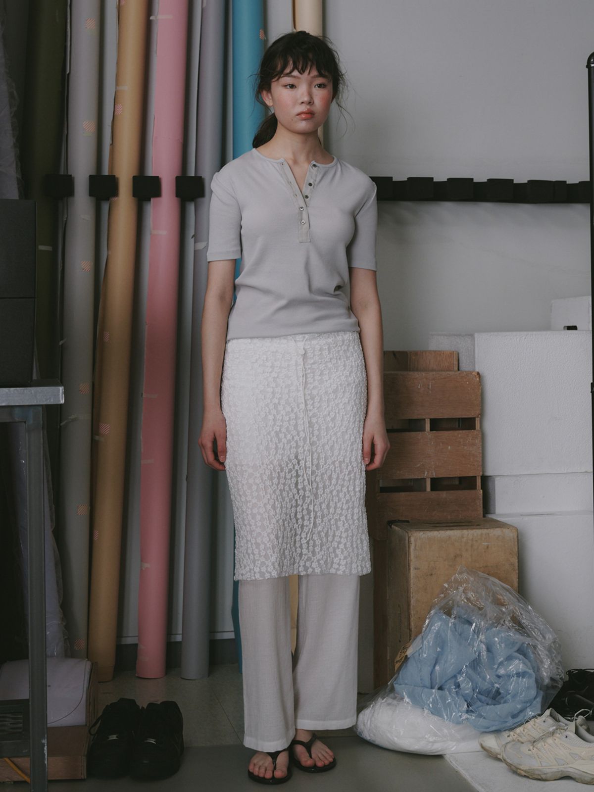플라드주르(PLATDUJOUR) Lace skirt (Ivory)