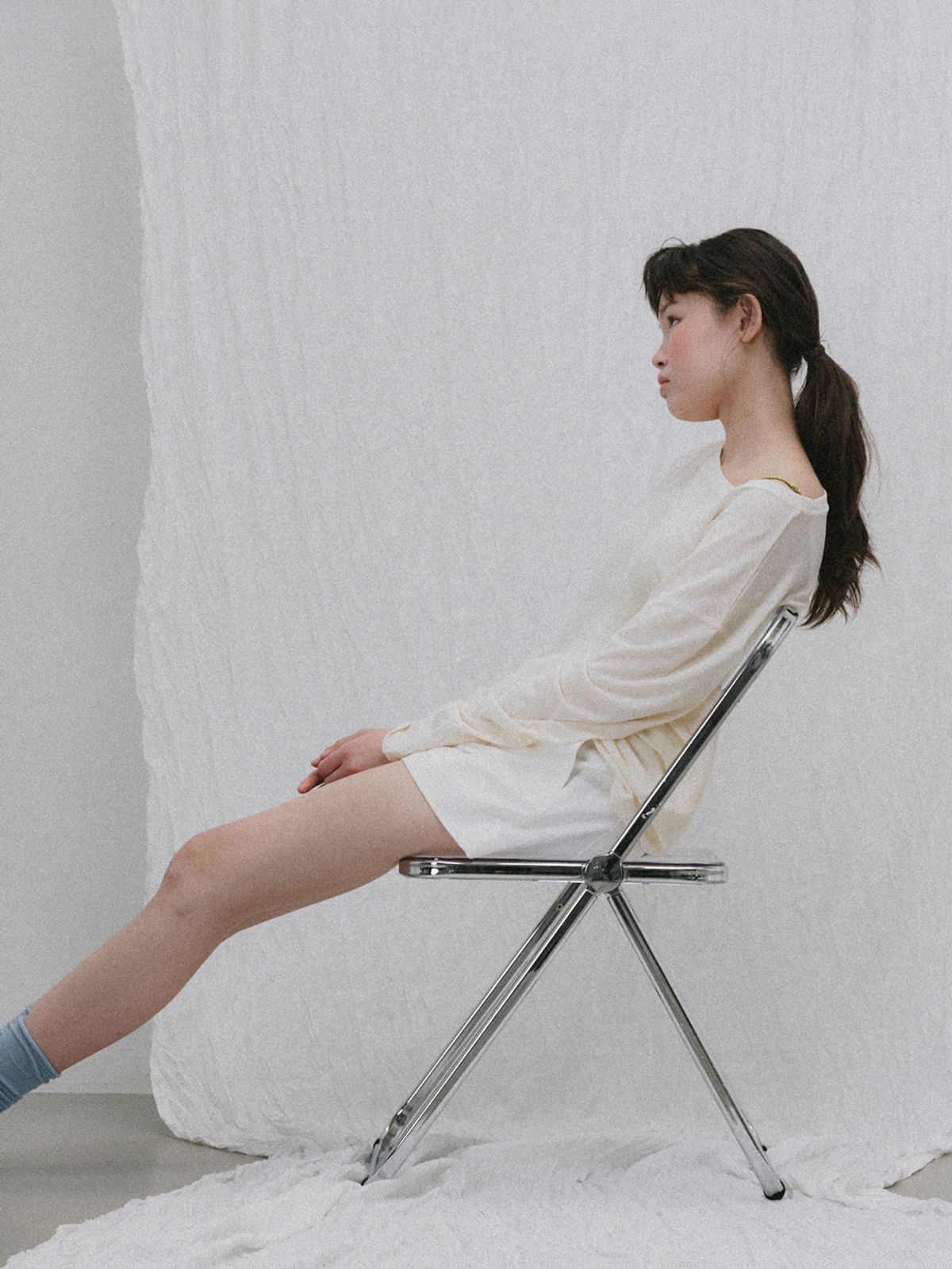 플라드주르(PLATDUJOUR) Loose neck T-shirts (Cream)