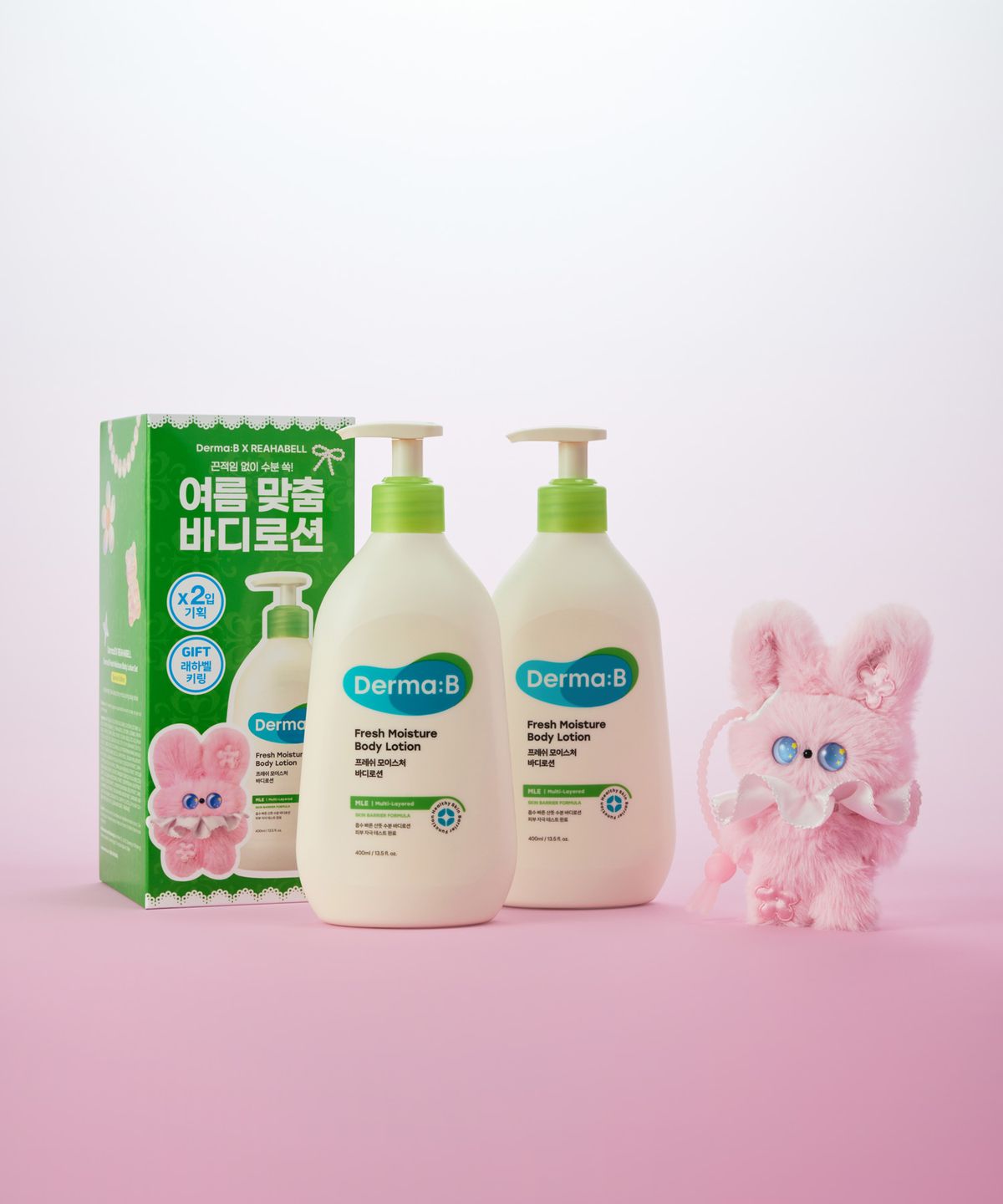 더마비(DERMAB) [래하벨 콜라보] 프레쉬 모이스처 바디로션 400ML 더블기획(키링내장)+[증정]밸런스핏 바디세럼30ml