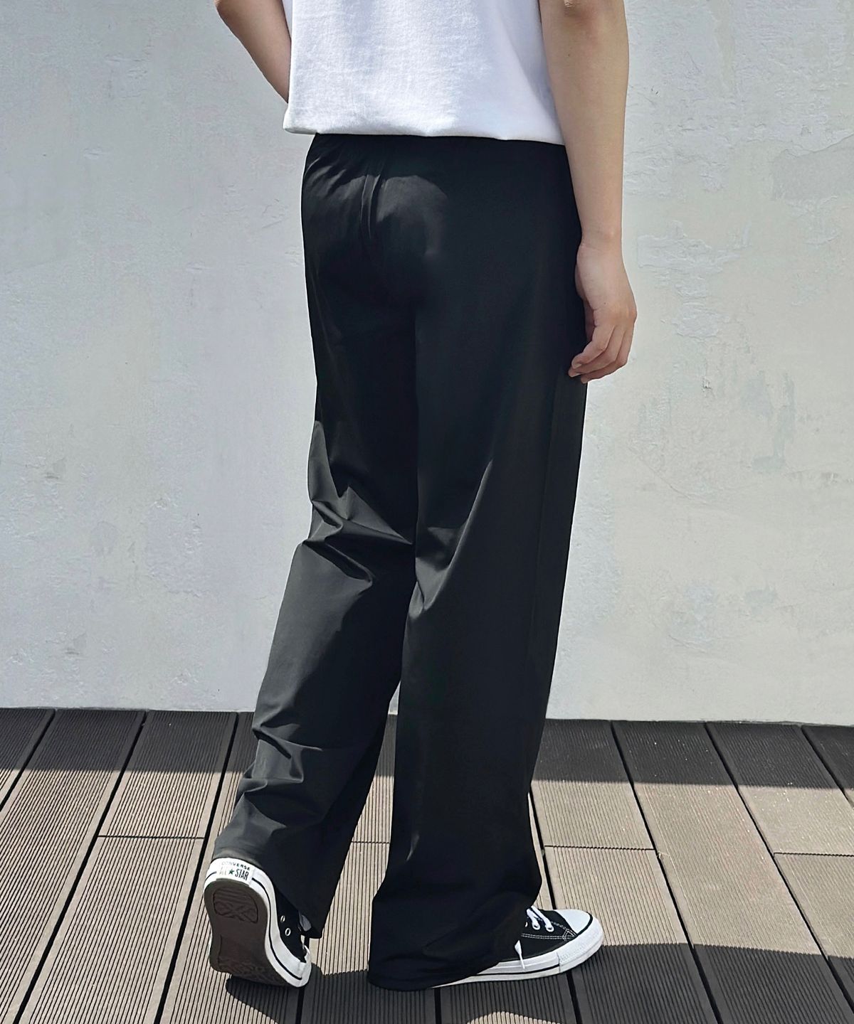 락트개러지(ROCKED GARAGE) UNISEX 쿨링 세미 와이드 밴딩 팬츠_블랙