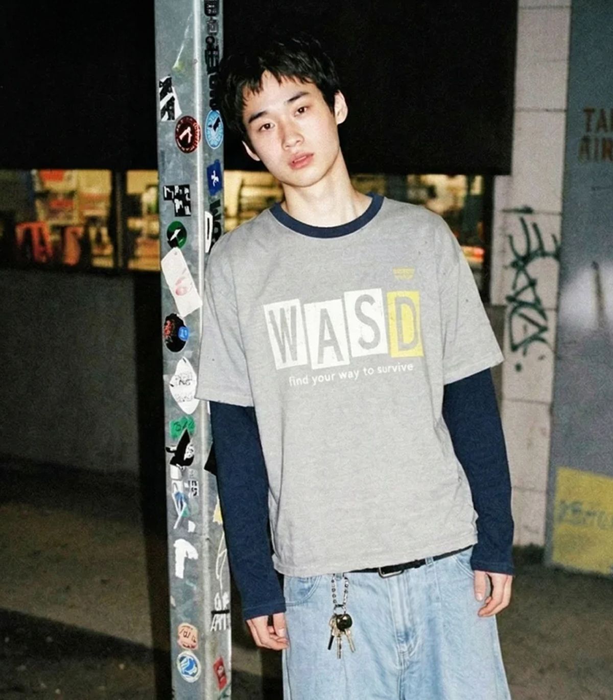 워즈(WAS) WAS+D 레이어드 롱슬리브 (라이트 그레이 + 네이비)