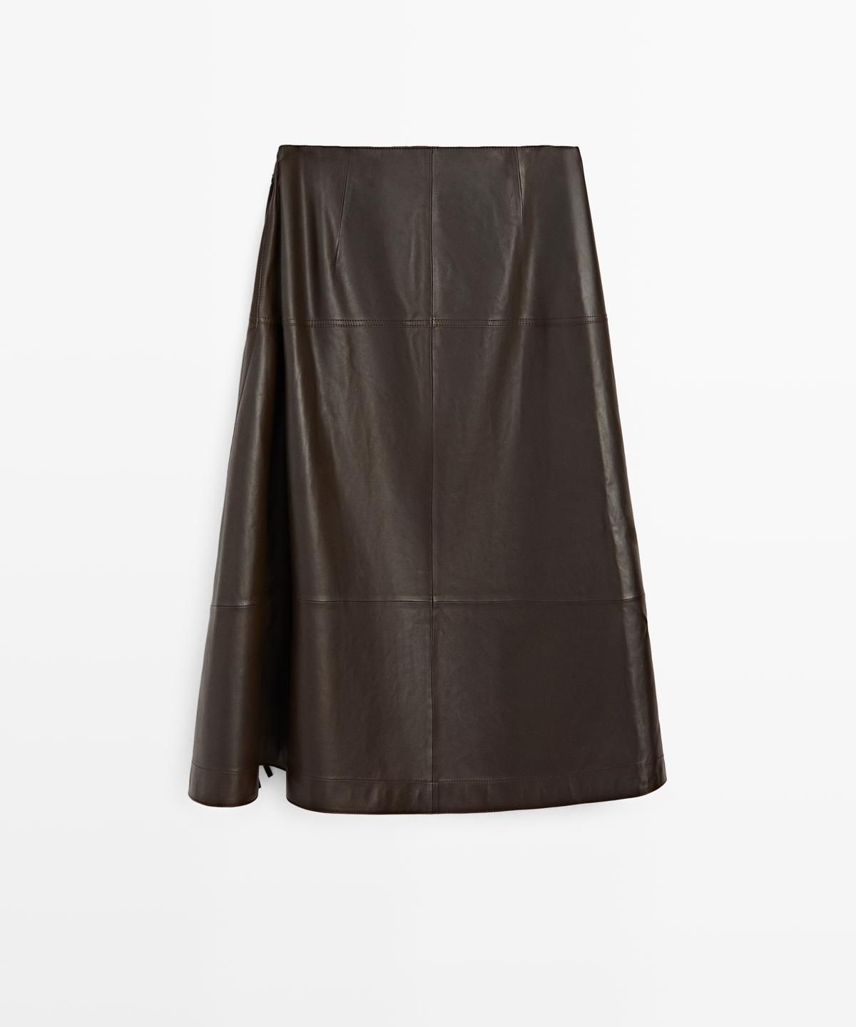 마시모두띠(MASSIMO DUTTI) 나파 가죽 보우 디테일 미디 스커트