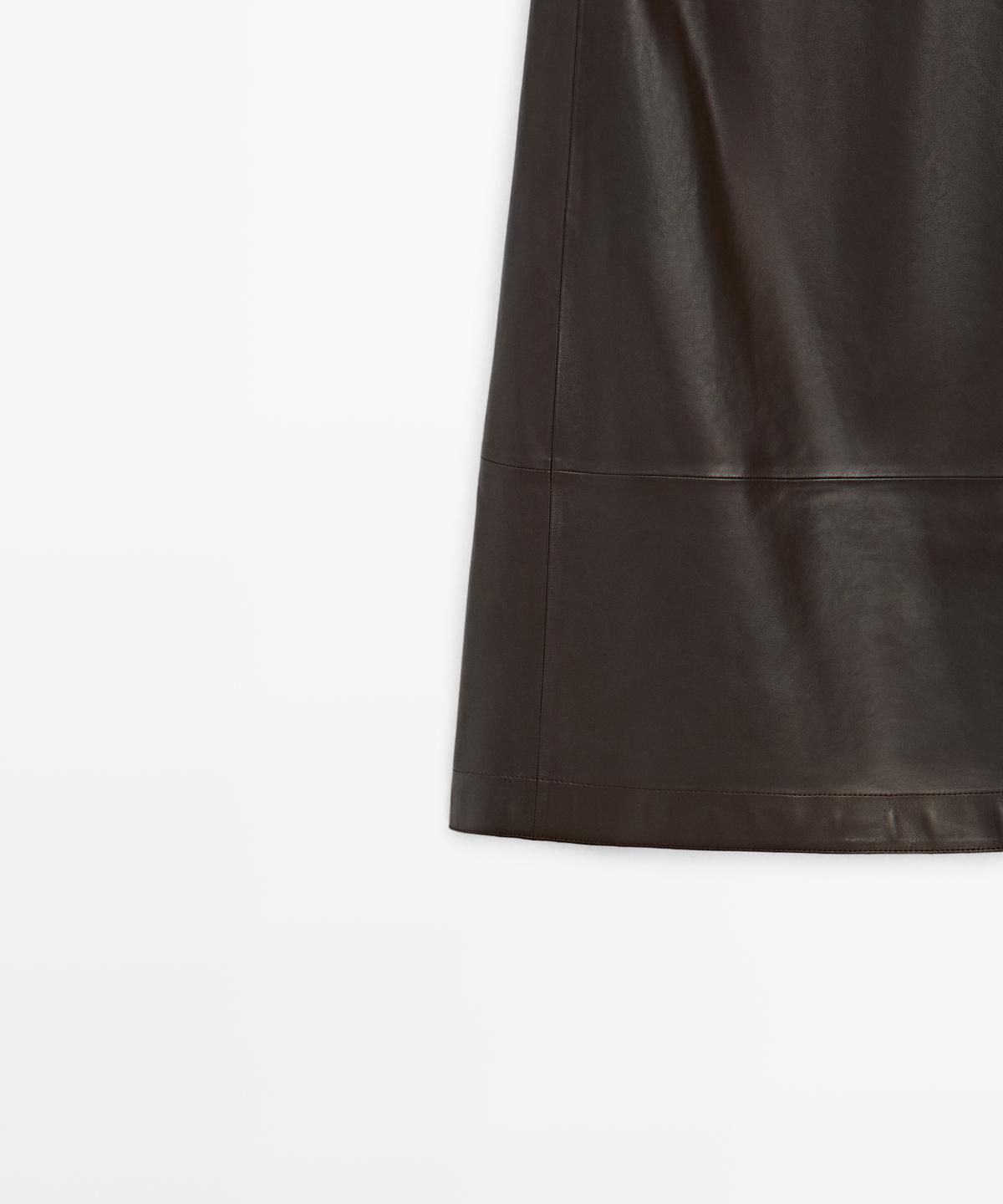 마시모두띠(MASSIMO DUTTI) 나파 가죽 보우 디테일 미디 스커트