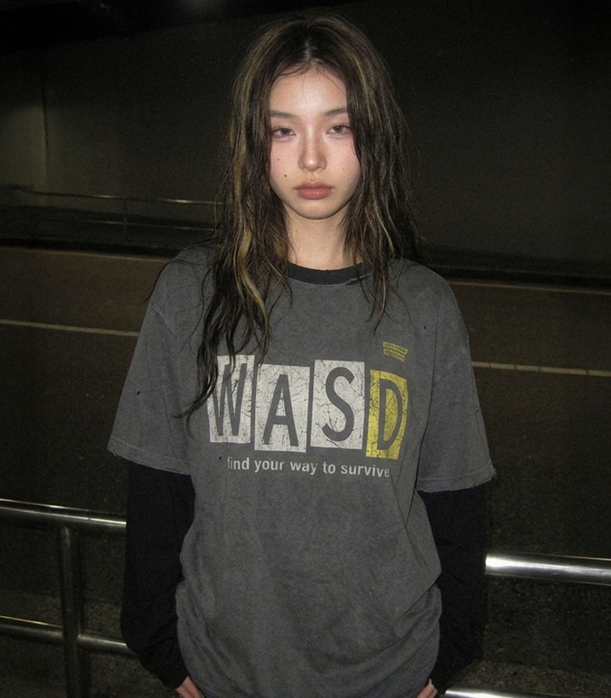 워즈(WAS) WAS+D 레이어드 롱슬리브 (다크 그레이 + 블랙)