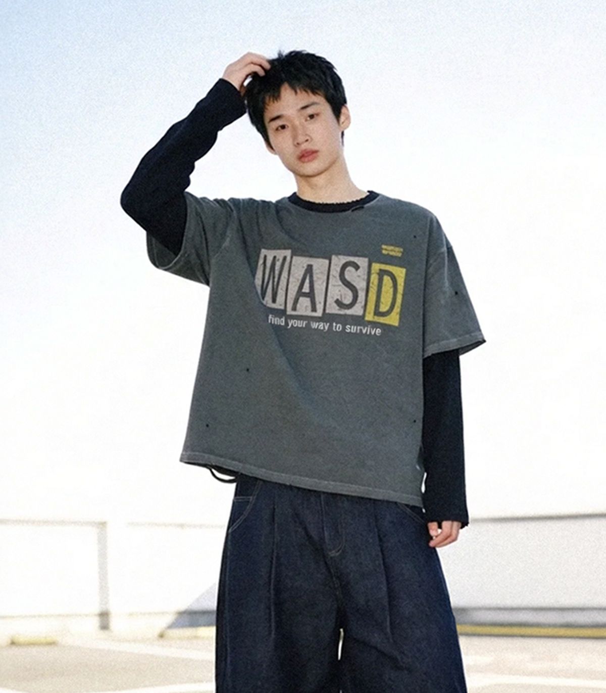 워즈(WAS) WAS+D 레이어드 롱슬리브 (다크 그레이 + 블랙)