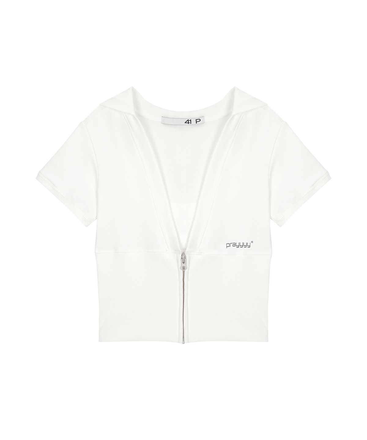 사일프레이(41PRAY) Prayyy V-neck Zip Hoodie / Ivory
