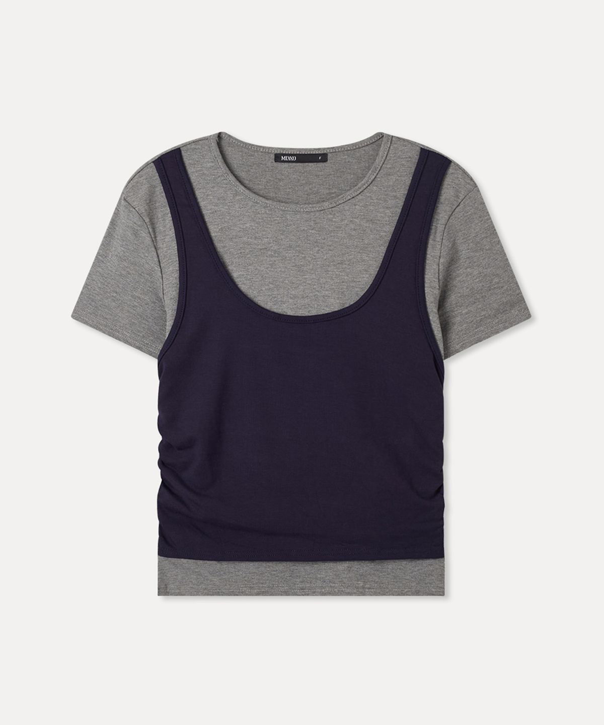 미쏘(MIXXO) 셔링 레이어드 반팔 티셔츠_MIWHWG42SS