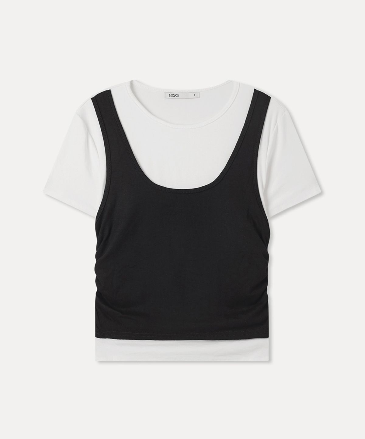 미쏘(MIXXO) 셔링 레이어드 반팔 티셔츠_MIWHWG42SS