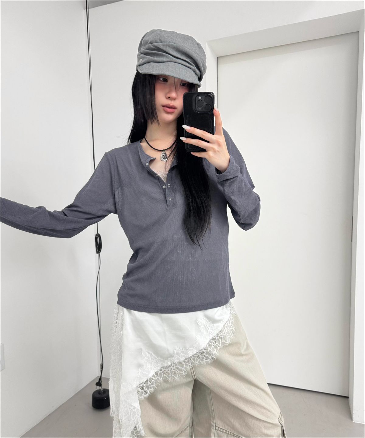 미쏘(MIXXO) 시스루 버튼업 긴팔 티셔츠_MIWLWG507A
