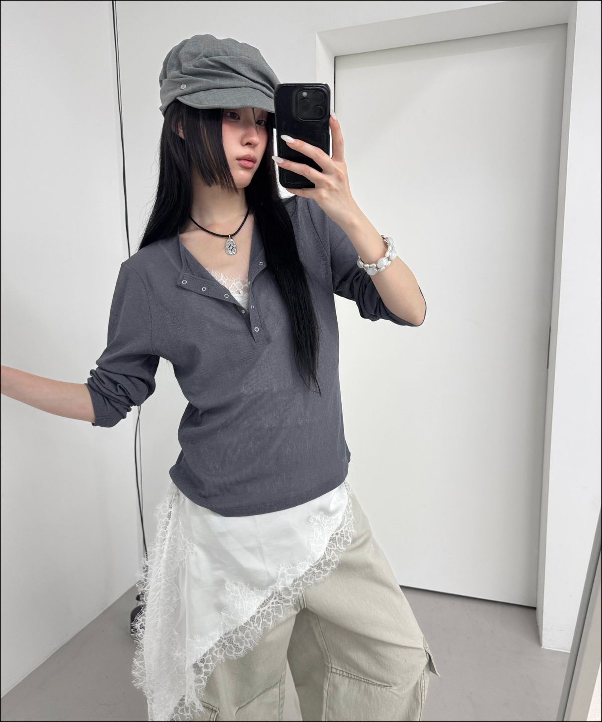 미쏘(MIXXO) 시스루 버튼업 긴팔 티셔츠_MIWLWG507A