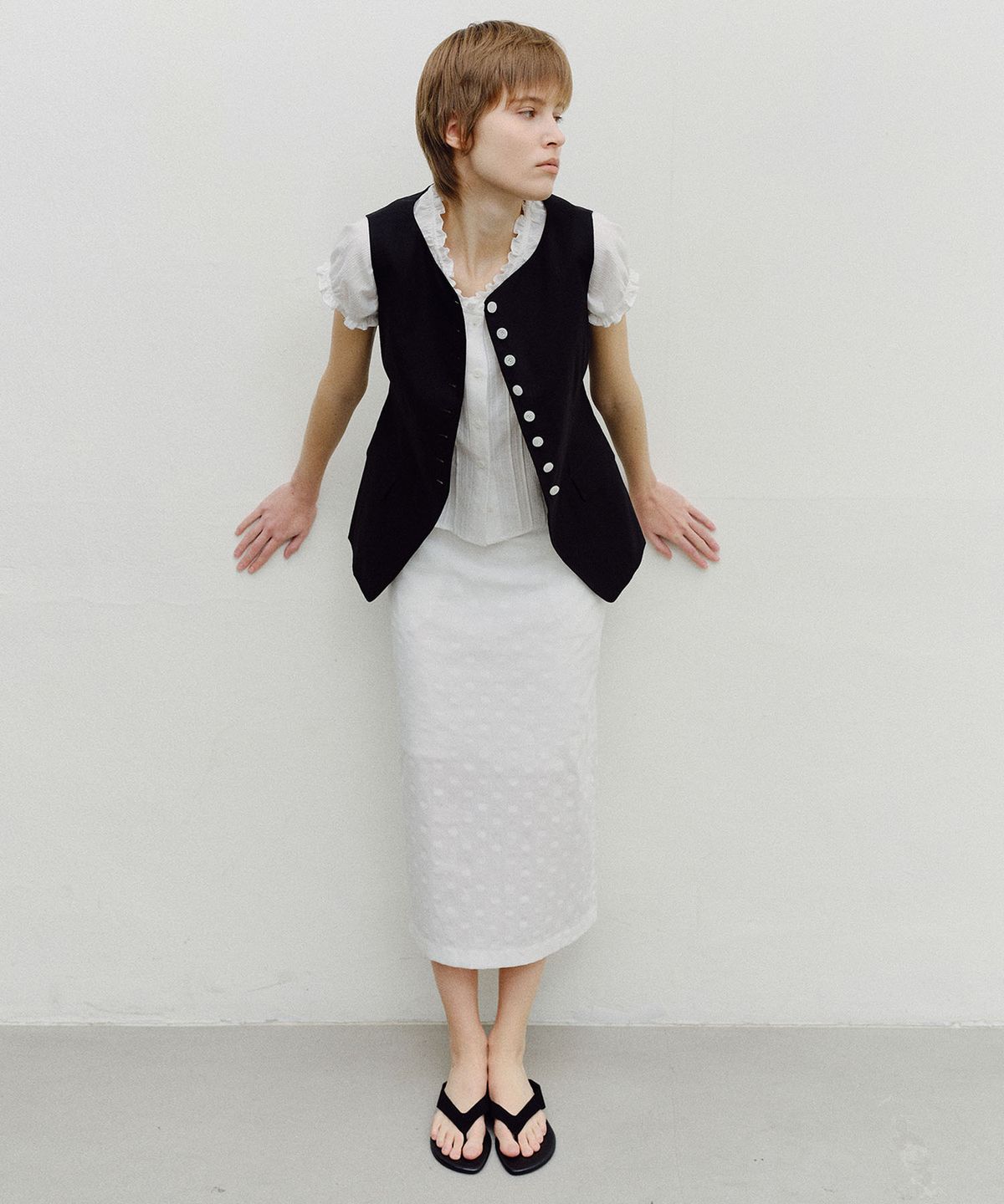 엔오르(EN OR) STRIPED DOT LONG SKIRT - WHITE