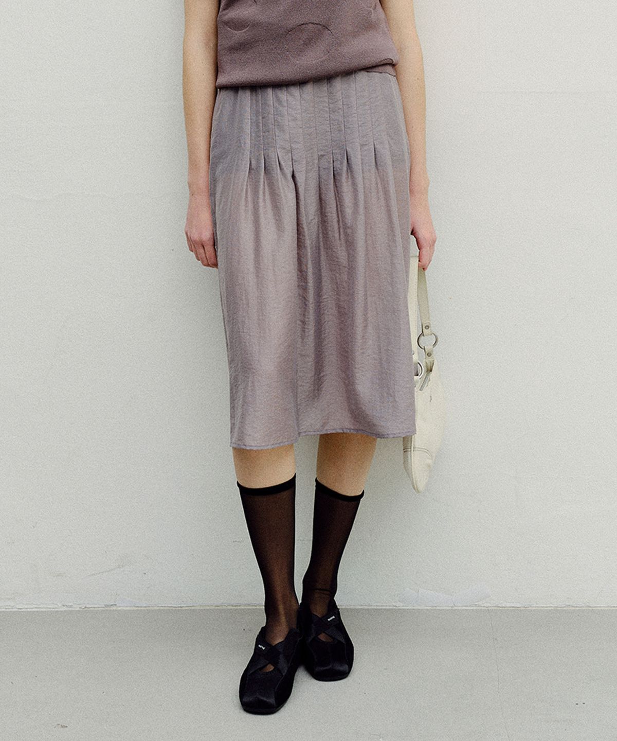 엔오르(EN OR) SHEER TENCEL MIDI SKIRT - GREY