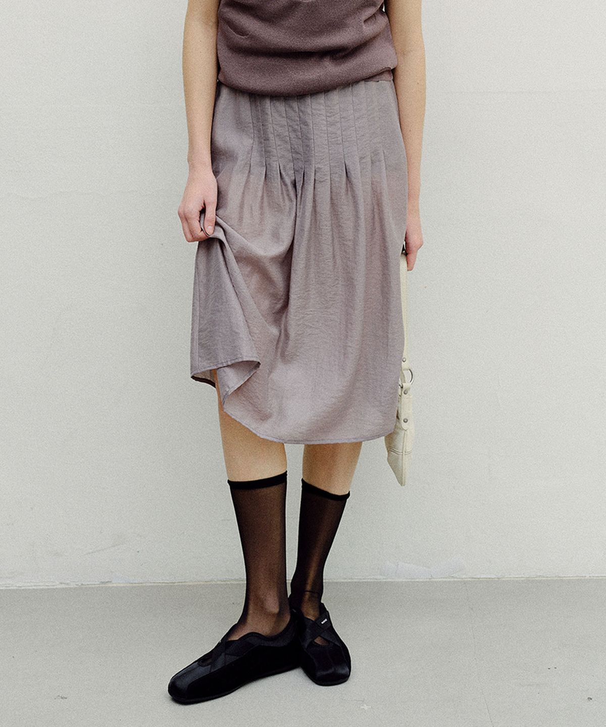 엔오르(EN OR) SHEER TENCEL MIDI SKIRT - GREY
