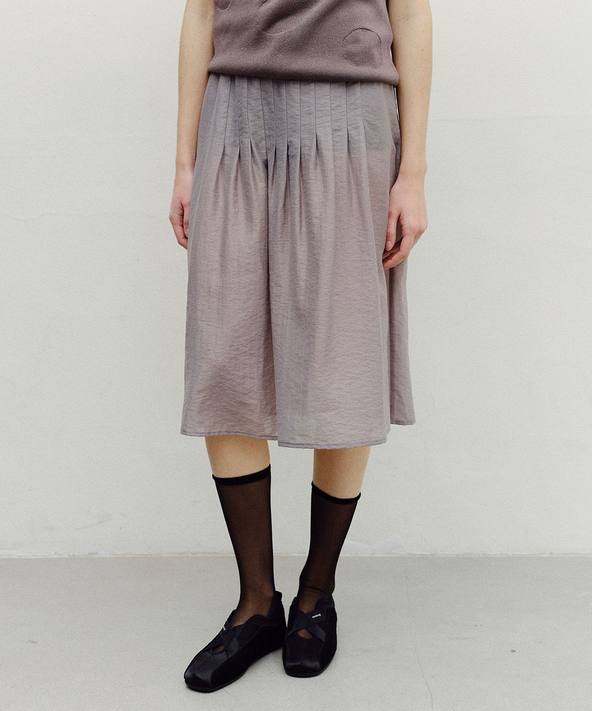 엔오르(EN OR) SHEER TENCEL MIDI SKIRT - GREY