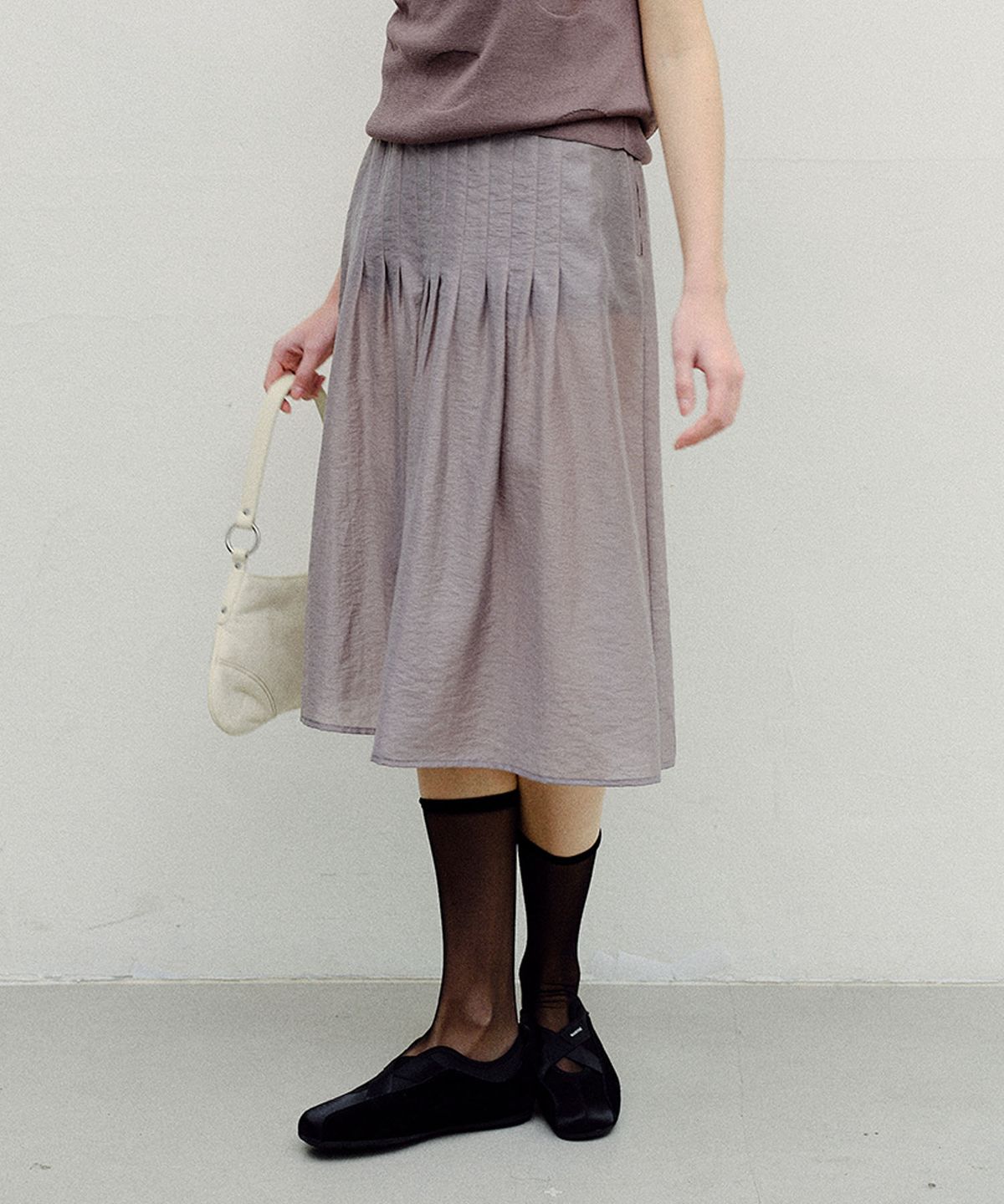 엔오르(EN OR) SHEER TENCEL MIDI SKIRT - GREY