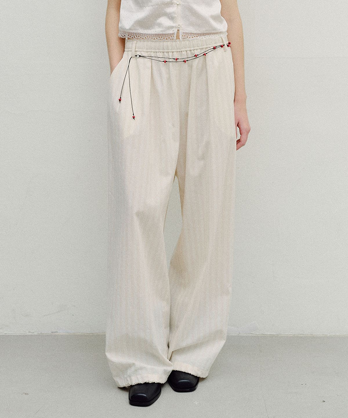엔오르(EN OR) TONAL STRIPE JOGGER PANTS - CREAM