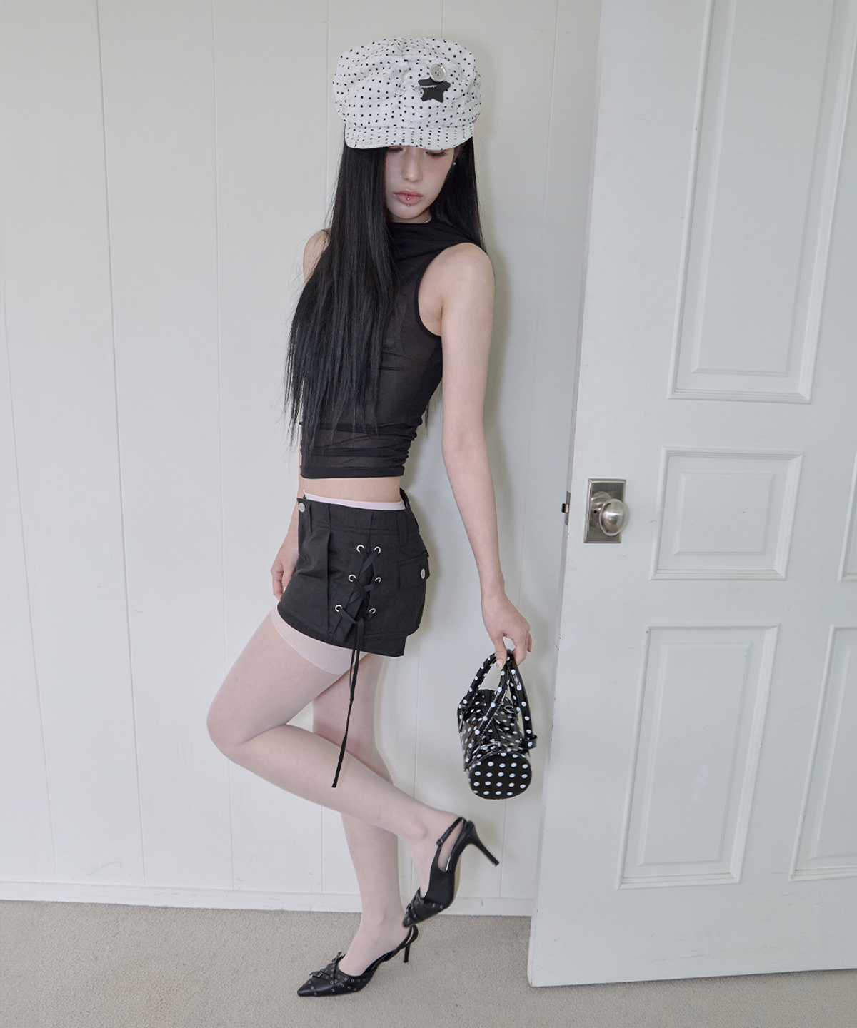 사일프레이(41PRAY) Draped Mesh Hoodie Sleeveless / Black