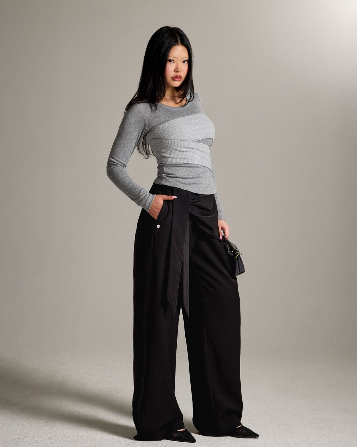 쿨시스(COOLSIS) CS DRAPE WRAP SLACKS-069 (BLACK)