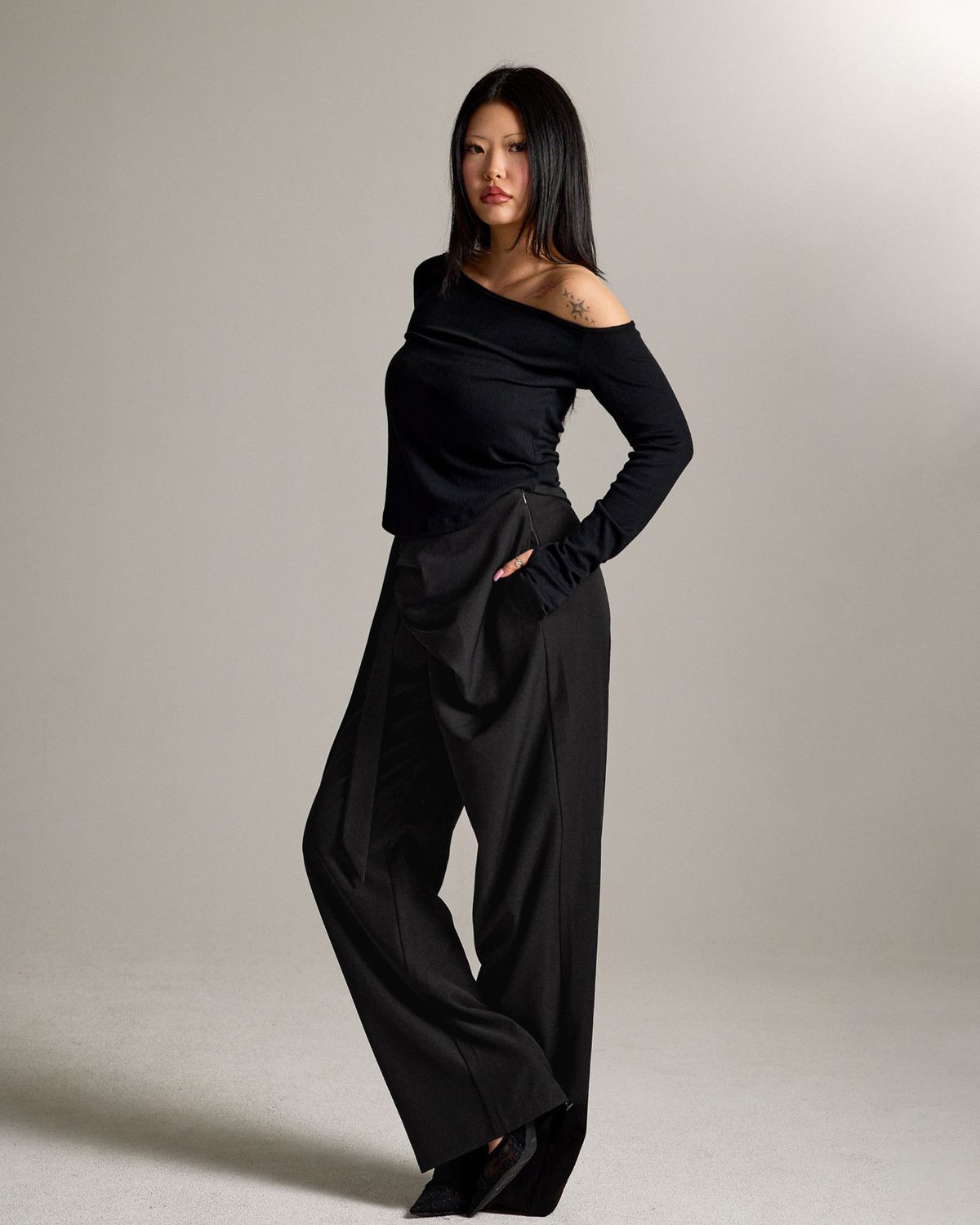 쿨시스(COOLSIS) CS DRAPE WRAP SLACKS-069 (BLACK)
