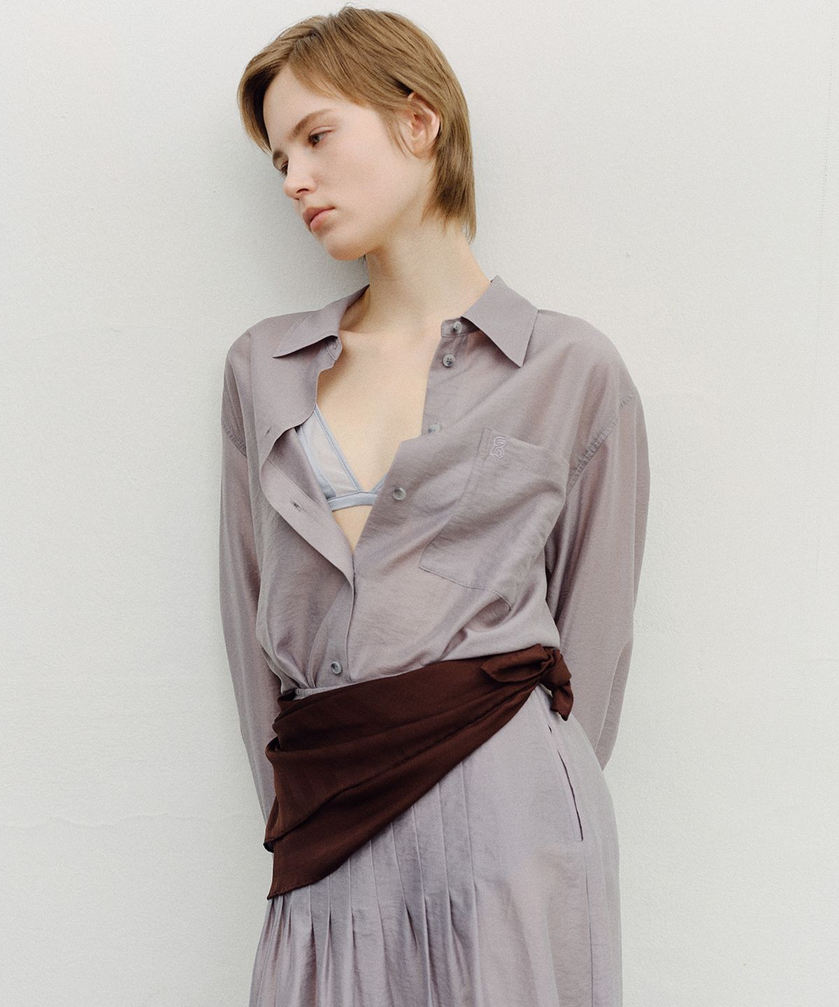 엔오르(EN OR) SHEER TENCEL SHIRT - GREY