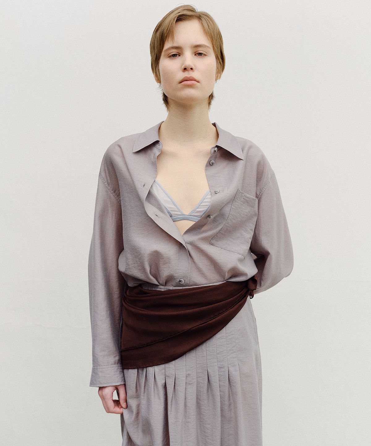엔오르(EN OR) SHEER TENCEL SHIRT - GREY