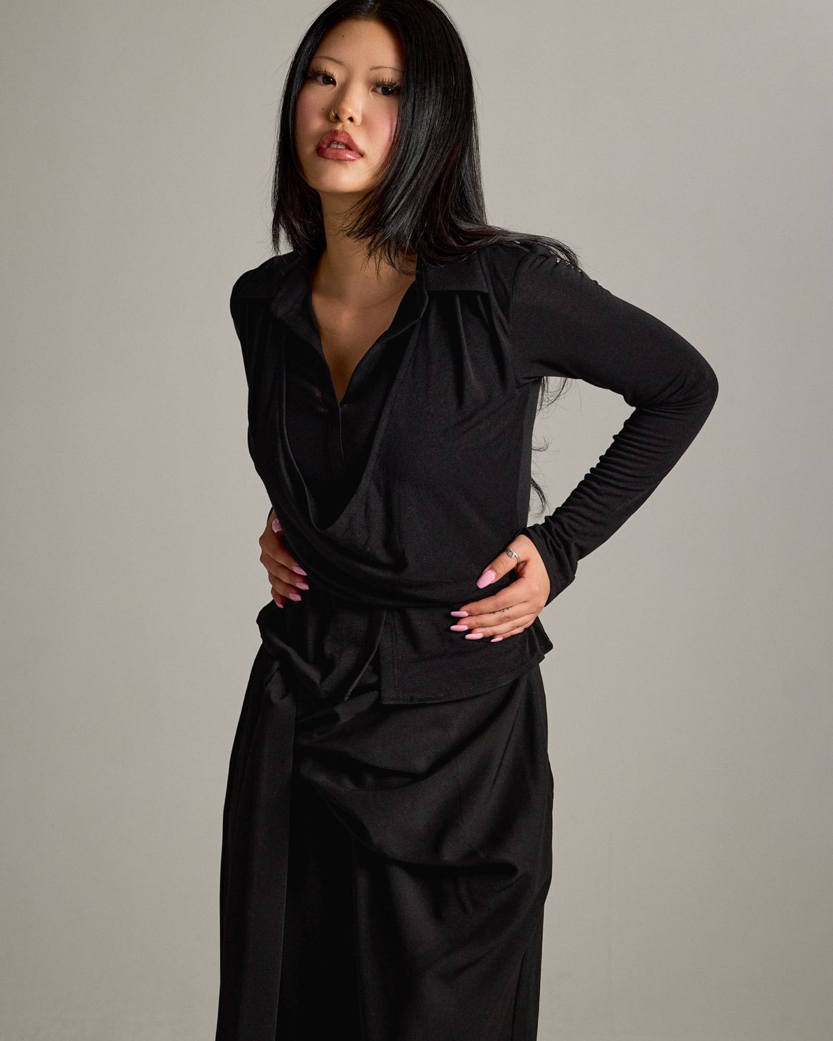 쿨시스(COOLSIS) CS DRAPE WRAP SHIRTS-068 (BLACK)