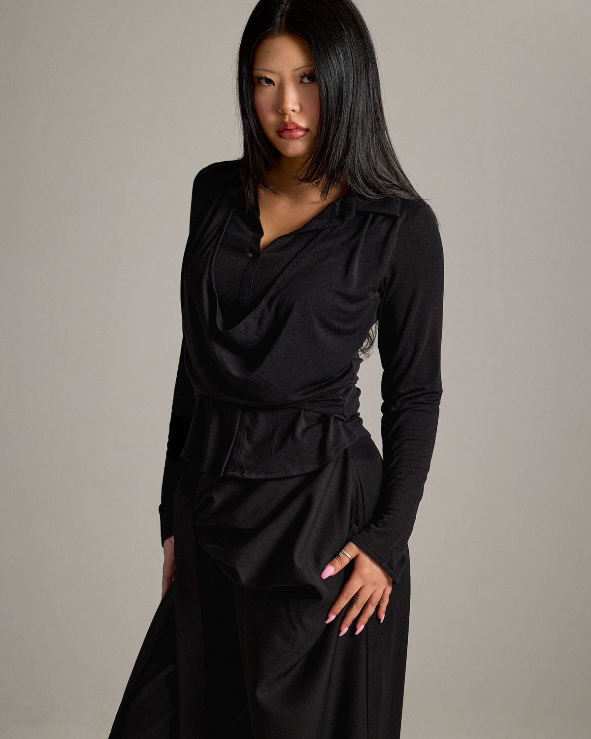 쿨시스(COOLSIS) CS DRAPE WRAP SHIRTS-068 (BLACK)