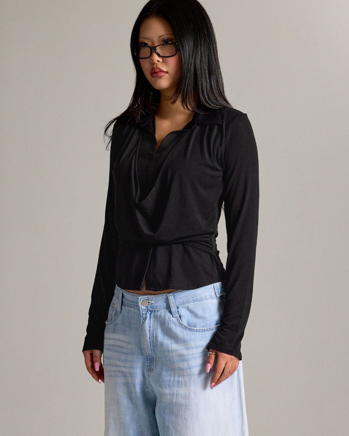 쿨시스(COOLSIS) CS DRAPE WRAP SHIRTS-068 (BLACK)