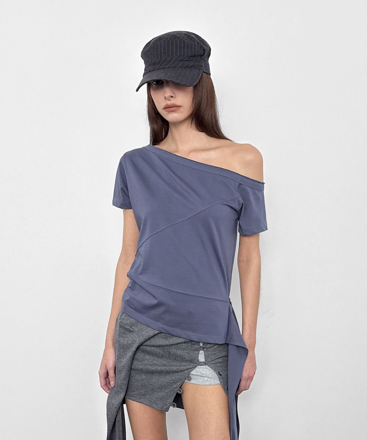 샌드릭(SANDRIC) One-Shoulder Strap Tee_Blue